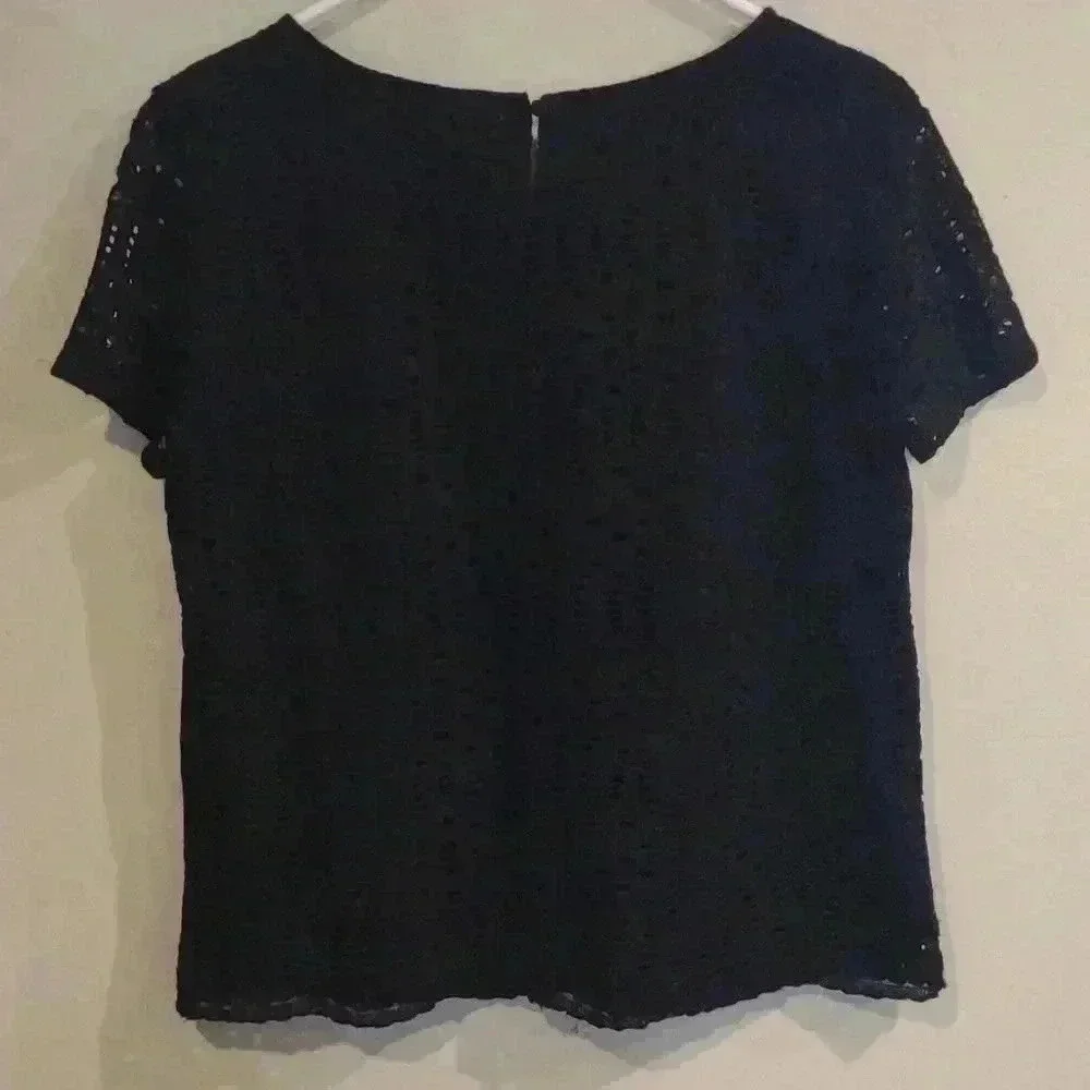 J.Crew Womens‎ Short Sleeve Lace/crochet black blouse Size 10